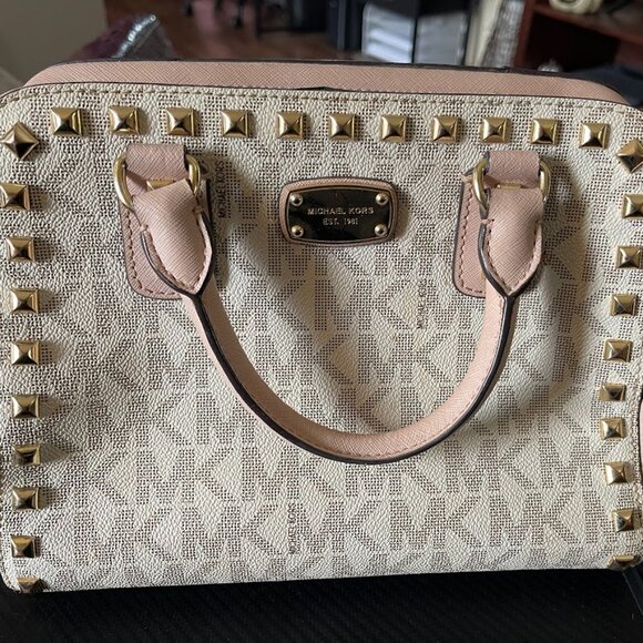 Michael Kors Studded Satchel – Vanilla/Blush with Gold Hardware - Picture 1 of 4